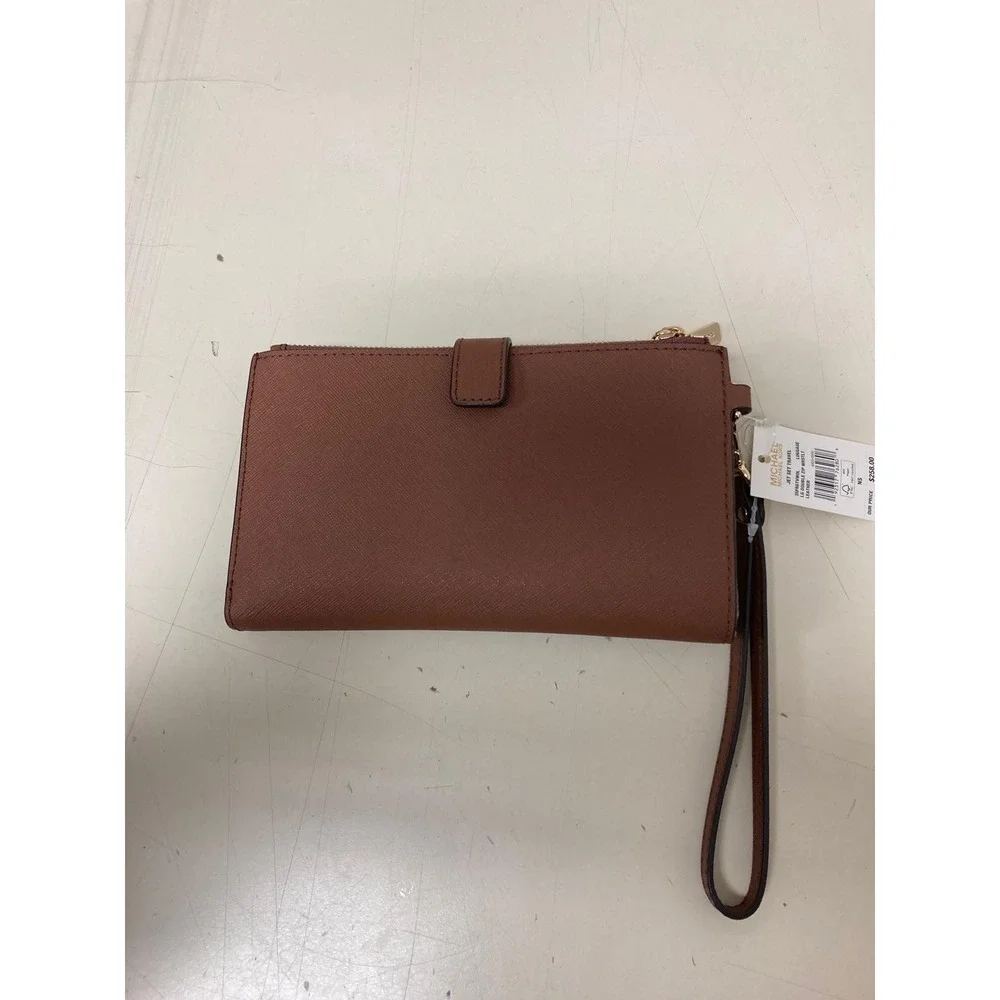 Michael Kors Double‎ Zip Wristlet Brown Leather 35F8GTVW0L Luggage NWT $258 FS - Picture 2 of 4